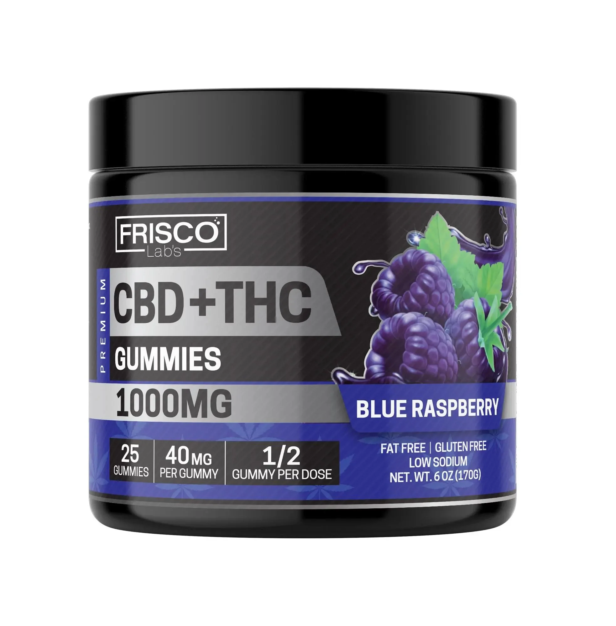CBD+THC Gummies, Blue Raspberry - 1000mg | 25 Pcs Gummies - Image 2