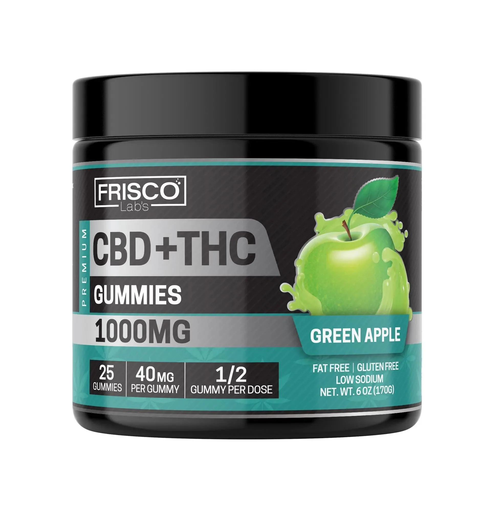 CBD+THC Gummies, Green Apple - 1000mg | 25 Pcs Gummies - Image 2