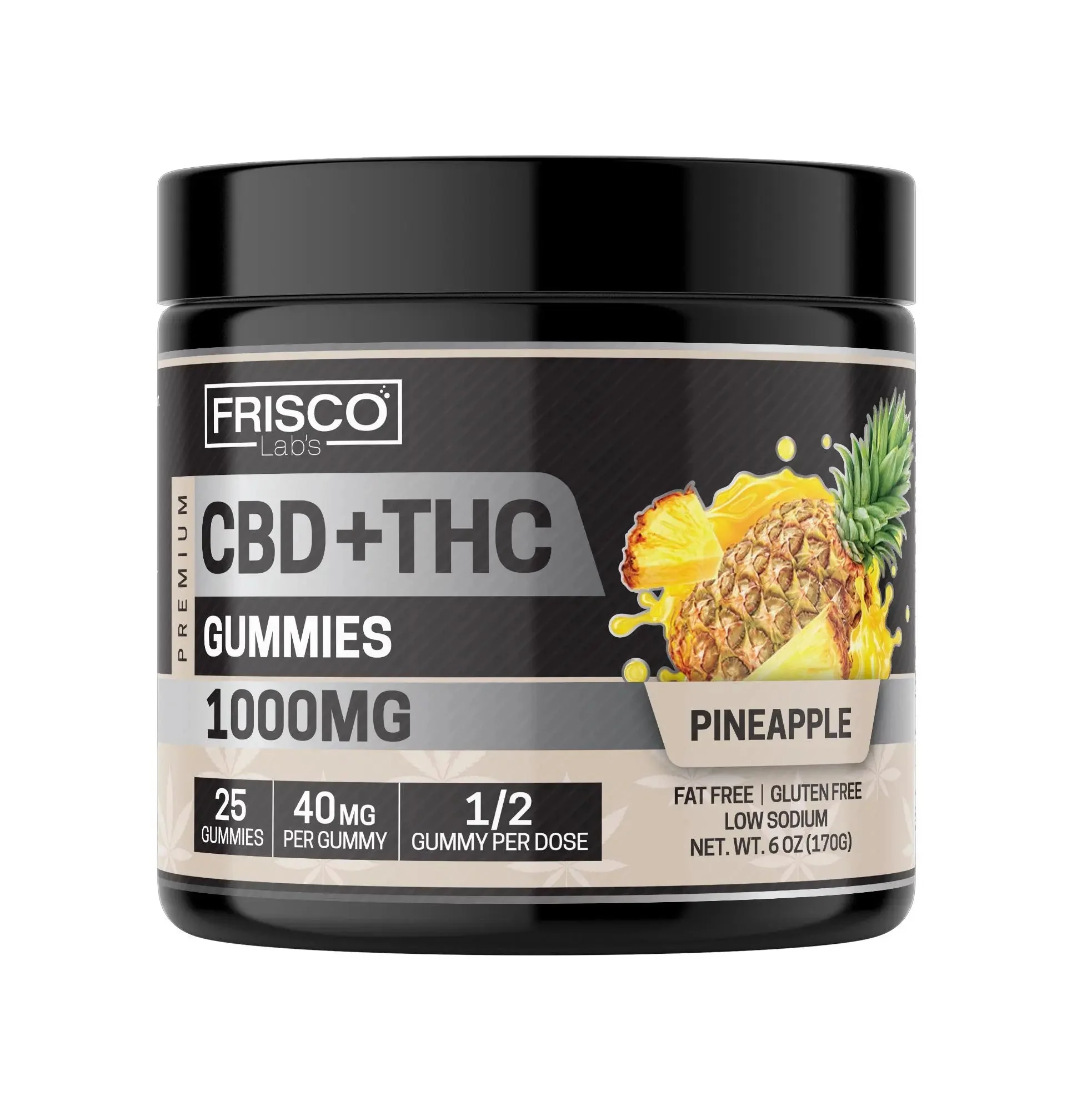 CBD+THC Gummies, Pineapple - 1000mg | 25 Pcs Gummies - Image 2