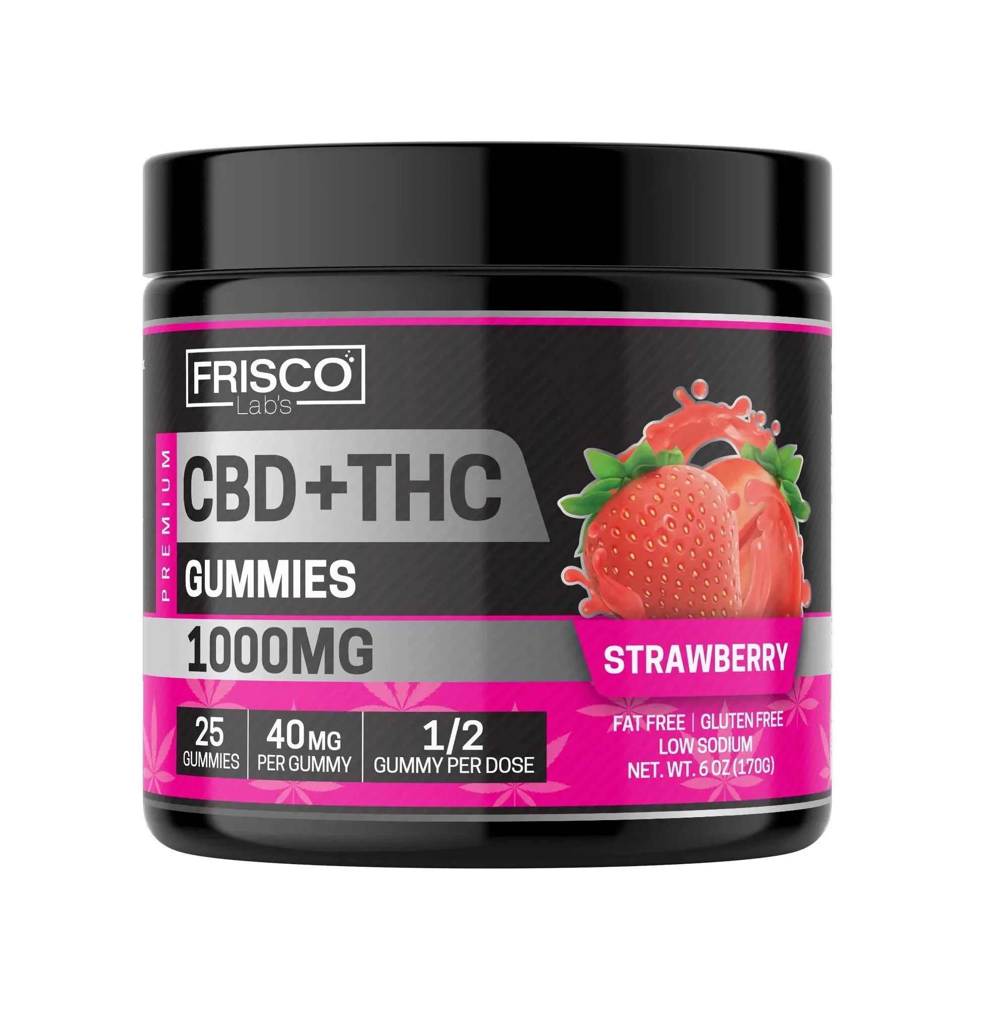 CBD+THC Gummies, Strawberry - 1000mg | 25 Pcs Gummies - Image 2