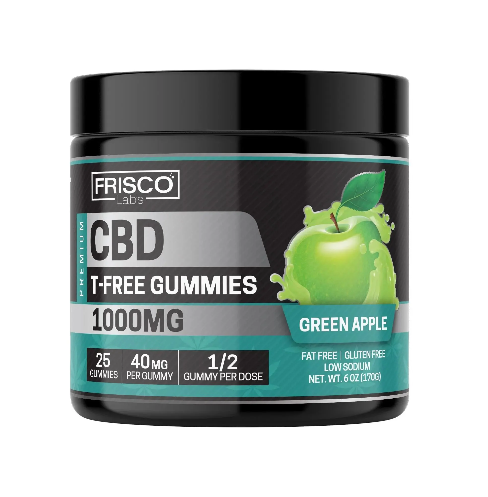 T-Free CBD Gummies, Green Apple - 1000mg | 25 Pcs Gummies - Image 2