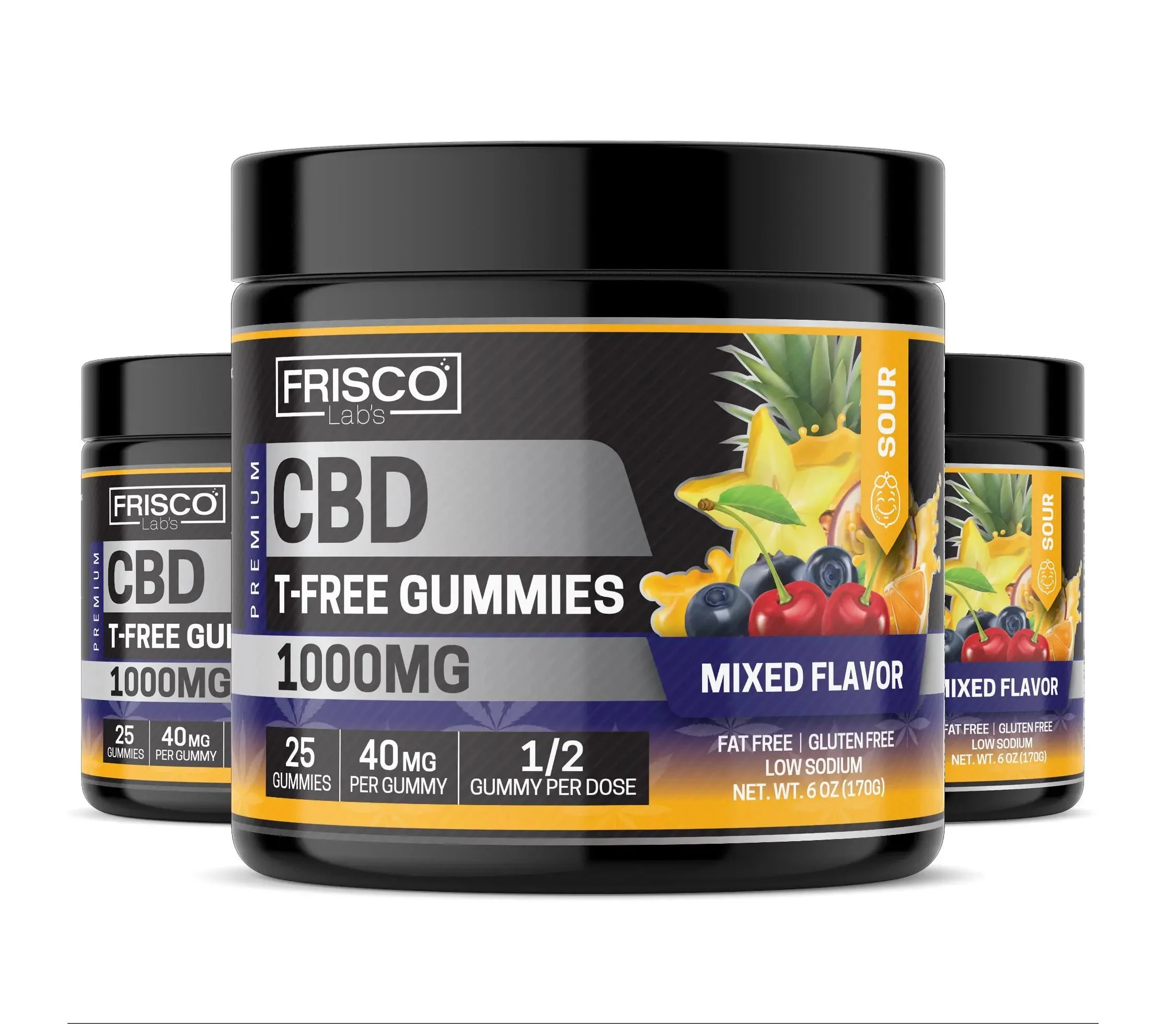 T-Free CBD Gummies, Mix Flavor Sour - 1000mg | 25 Pcs Gummies