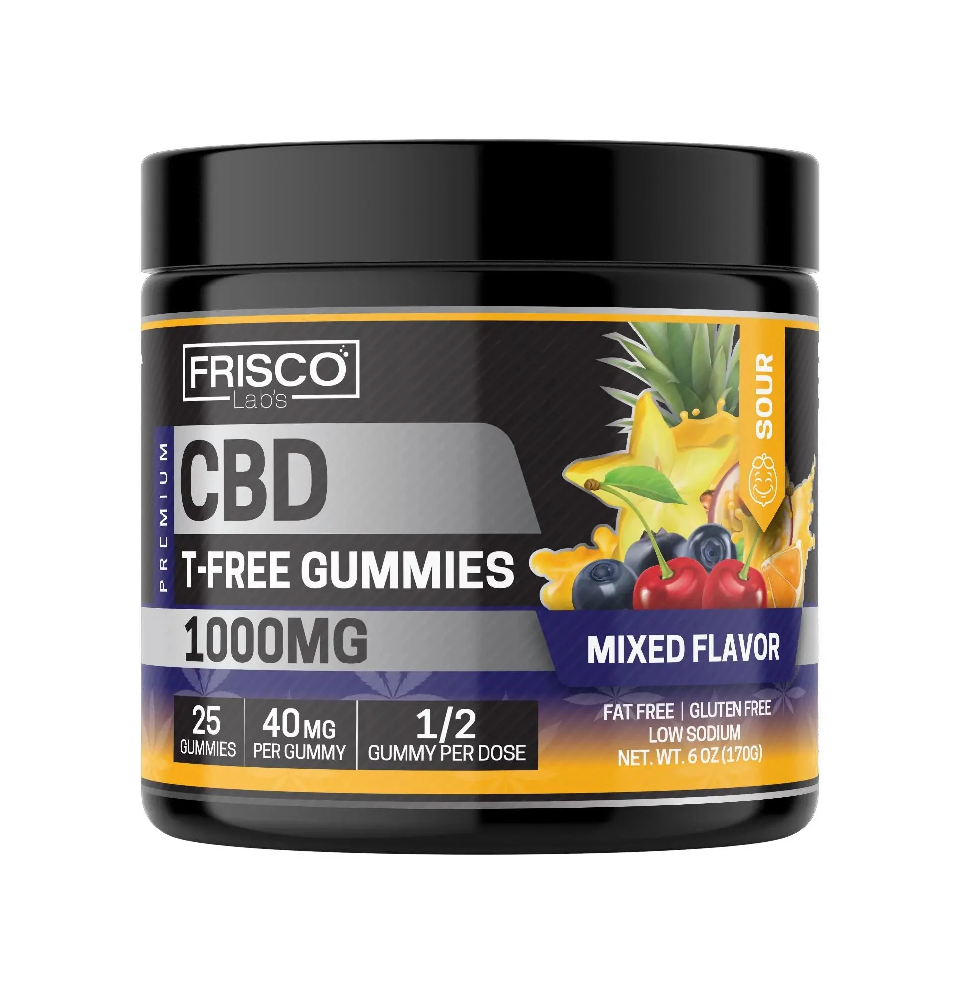 T-Free CBD Gummies, Mix Flavor Sour - 1000mg | 25 Pcs Gummies - Image 2